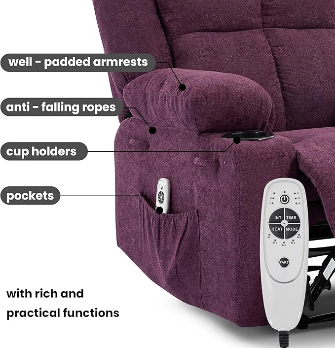 Manual Recliner Chair with Heating & Massage,Ergonomic Overstuffed Breathable Fabric Reclining Chair with Side Pockets,Q235 Steel Frame Lazy Boy Recliner Single Sofa for Living Room Bedroom
