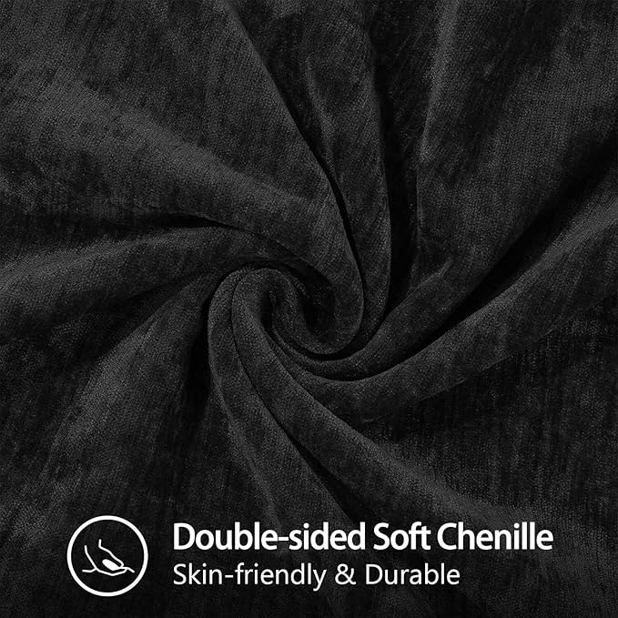 decorUhome Chenille Soft Throw Pillow Covers 24x24 Set of 2, Farmhouse Velvet Neutral Decorative Euro Pillow Covers with Stitched Edge for Couch Sofa Bed Home Decor, Black