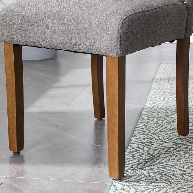 Stylish Upholstered Parsons Dining Chair with Silver Nailhead Trim and Sturdy Solid Wood Legs