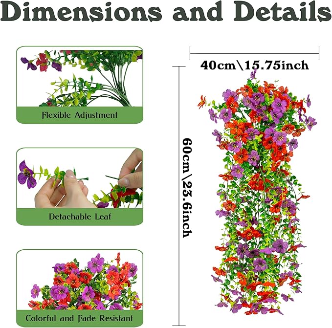 Artificial Flowers for Outdoors Decoration, 2 Pcs Outdoor Faux Plants Daisy with Eucalyptus Leaves Summer UV Resistant Fake Flowers Hanging Planters for Front Porch Patio Yard Door Garden Home Decor