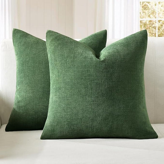 MIULEE Moss Green Couch Pillow Covers 18x18 Inch, Set of 2 Soft Chenille Decorative Square Throw Pillow Covers Farmhouse for Sofa Living Room Bed