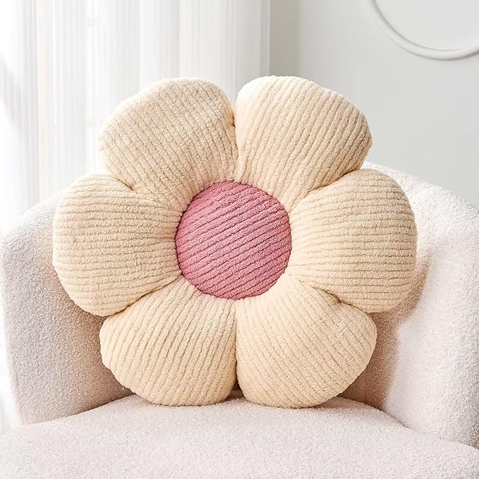 Flower Throw Pillow, Soft White 17.7" Shaped Floor Pillow for Home Decor, Cute Aesthetic Plush Decorative Pillows for Bed, Sofa, Couch