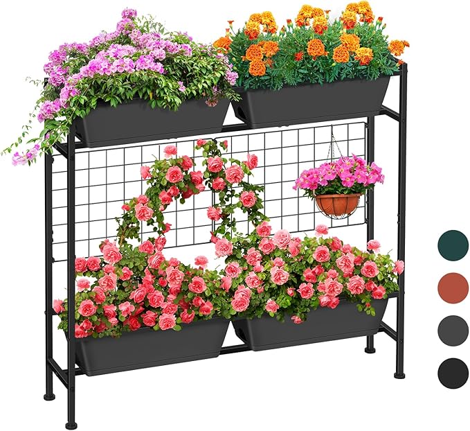 Raised Garden Beds with Legs Elevated Garden Planter Boxes with Trellis Raised Flower Boxes Patio Balcony Herb Garden Planter Beds Outdoor for Flowers Vegetables, Gray