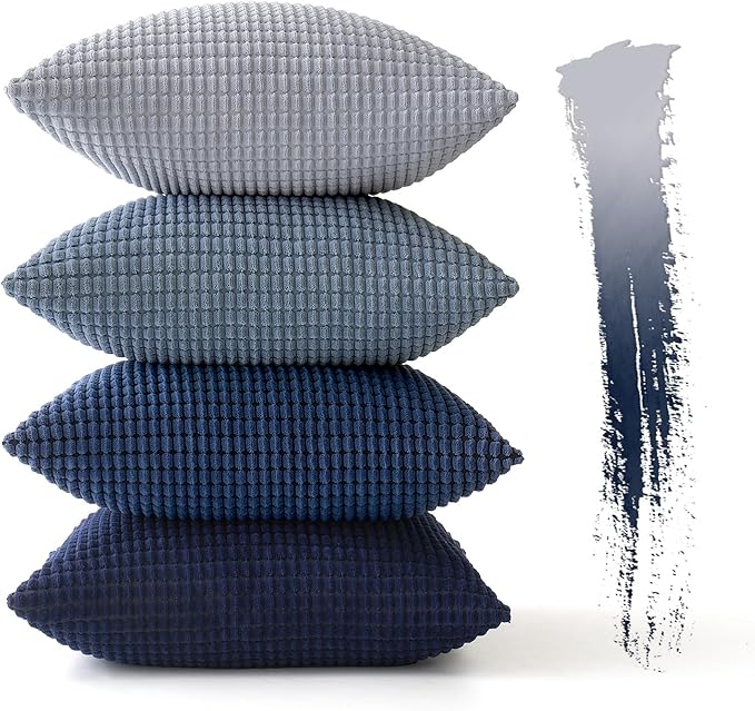MIULEE Blue Decorative Euro Sham Pillow Covers 24x24 Inch Set of 4 Boho Western Farmhouse Home Decor Couch Throw Pillows Summer Coastal Corduroy Pillowcases Industrial for Sofa Living Room Bed
