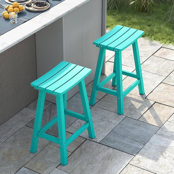 nalone 24 Inch Outdoor Bar Stools Set of 2, HDPE Bar Chairs with Footrest, Weather Resistant Barstools Outside Counter Height Stools for Patio, Balcony (Aruba, 24'' Barstools Set of 2)