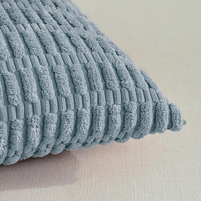 Fancy Homi 2 Packs Boho Light Blue Decorative Throw Pillow Covers 26x26 Inch for Couch Bed Sofa, Rustic Modern Farmhouse Home Decor, Soft Plush Corduroy Cute Square Cushion Case 66x66 cm