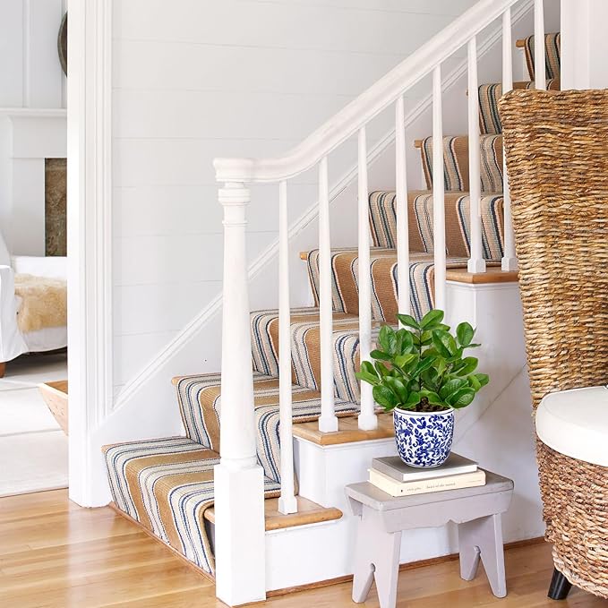 Briful Faux Plants Indoor 11.8in Fake ZZ Silk Plant in Blue and White Ceramic Pot Realistic Artificial Tropical Plant for Home Office Room Kitchen Shelf Decor