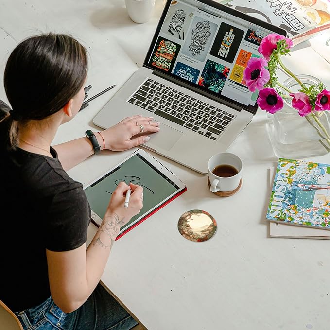 Trillionn 12 Pack Felt Cup Coasters for Drink, Absorbent Coasters for Coffee, Japonisme Pattern Design