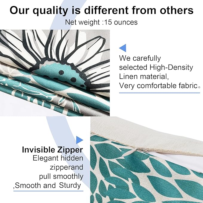 Teal Linen Decorative Throw Pillow Covers 18x18 Pillow Covers for Couch Sofa Bed Living Room Set of 4,Outdoor Pillow Covers Boho Throw Pillow Cover Square Pillowcase Farmhouse Home Decor