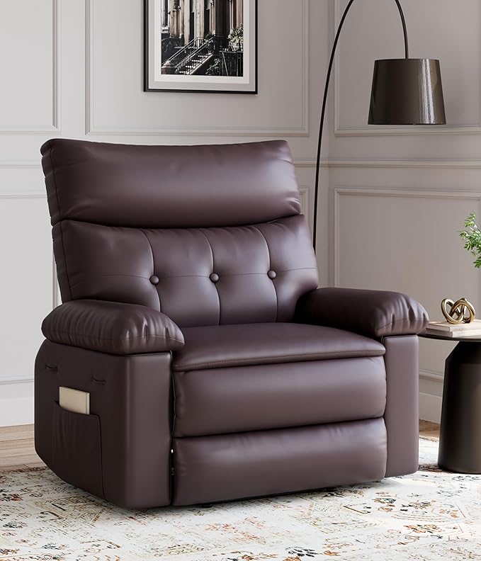 GarveeHome Oversized Recliner Chair - PU Leather Manual Recliner for Adults, Lazy Chair with 1.5X Sponge Comfort Arm and Back for Living Room, Bedroom