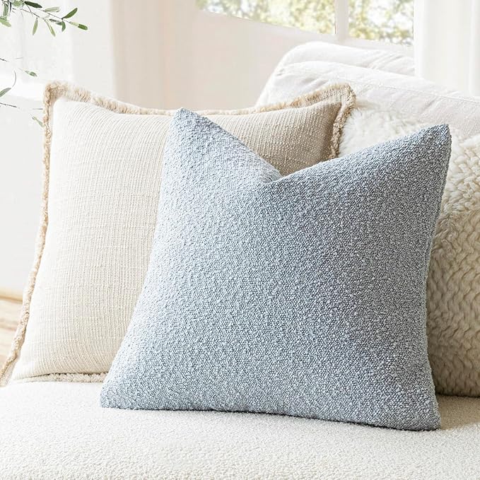 Foindtower Set of 2, Decorative Textured Boucle Throw Pillow Covers Accent Solid Pillow Cases Neutral Soft Cozy Couch Cushion Case for Chair Sofa Bedroom Living Room Home Decor 26 x 26 Inch Light Blue
