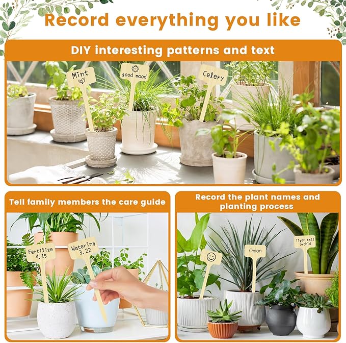 KINGLAKE Plant Labels,Bamboo Plant Labels,7 Inch Tall Plant Tags Labels,30 Pcs Nursery Garden Labels Plant Markers for Outdoor Waterproof Plant Name Tags Garden Tags with Marking Pen