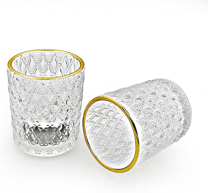 SHMILMH Clear Votive Candle Holders, Glass Tealight Candle Holders Bulk with Rim for Wedding Table Centerpiece Birthday Party Thanksgiving Decor, Set of 12