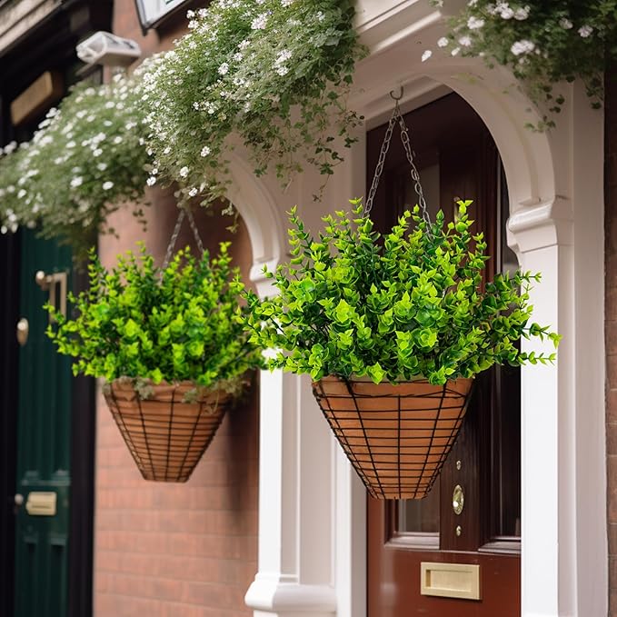 10 Bundles Artificial Plants Outdoor Fake Boxwood Shrubs Grass for Pot Garden Verandah Decor for Window Garden Office Patio Backyard Planter Pathway Front Porch (Green)