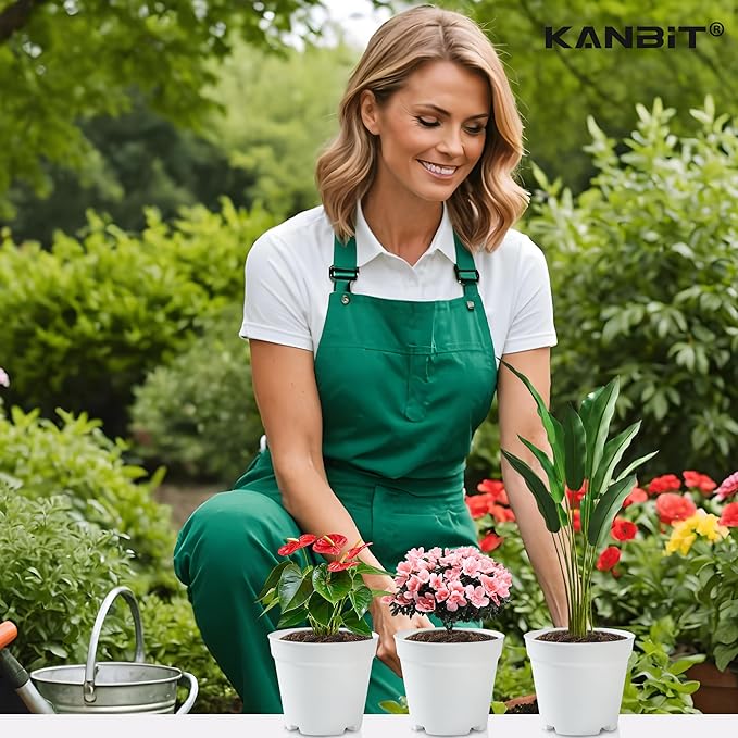 14 Pack 4 Inch Plant Pots, Small Plastic Flower Pots with Drainages and Saucers, Easy Plant Stackable & Reusable Nursery Decorative Garden Planters Pots for Home Indoor or Outdoor Plants, White