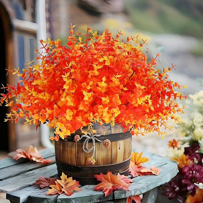 summer flower 10pcs Artificial Outdoor Boxwood for Fall Decor No Fade Fake Fall Flowers Decorations for Home Indoor Thanksgiving Garden Porch Party Decor