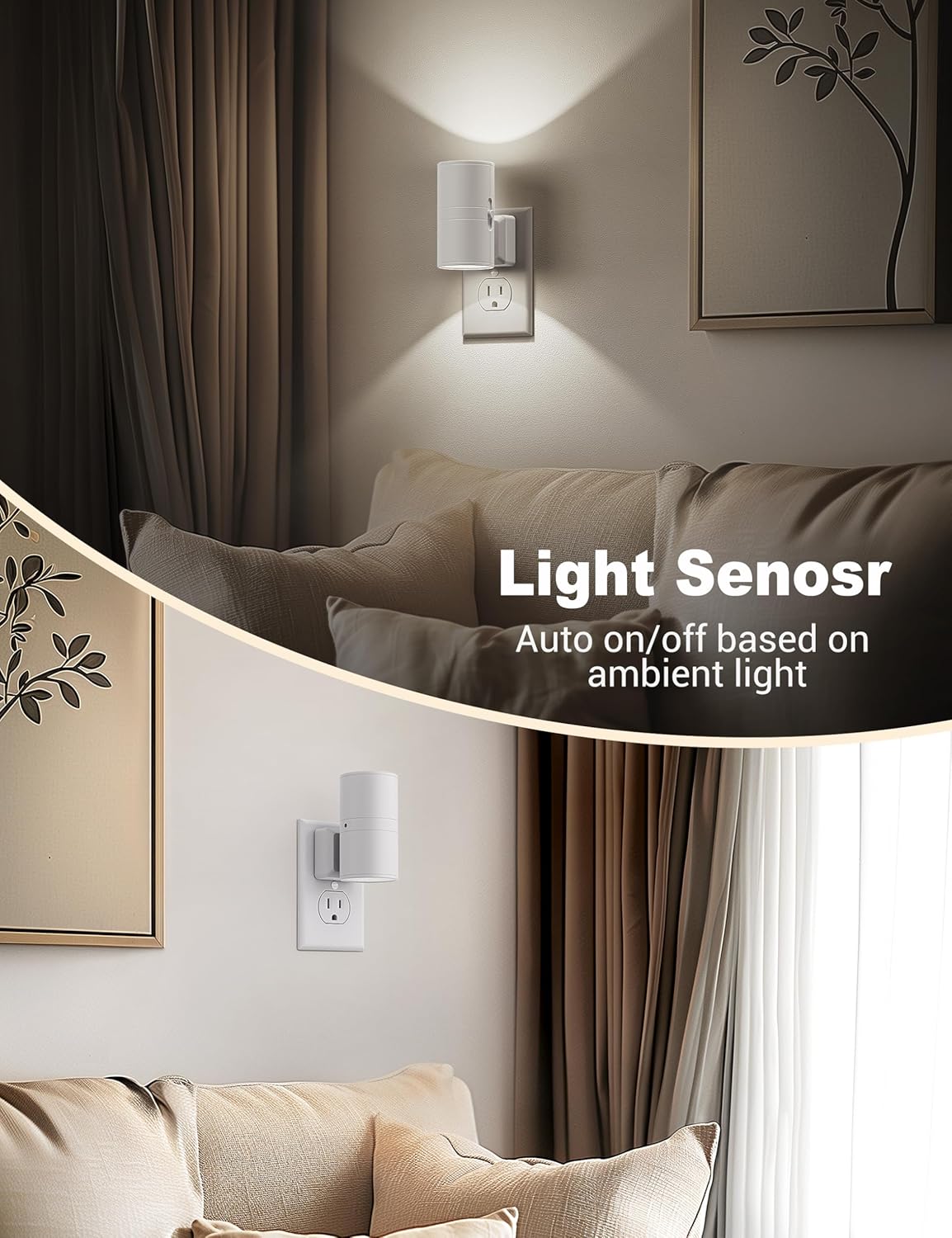 JandCase Night Lights Plug into Wall, Dimmable Night Light Plug in, Modern Night Light Dusk to Dawn Light Sensor, Cool White 5000K, 0-100LM Adjustable Brightness Nightlight for Hallway Bedroom, 2 Pack