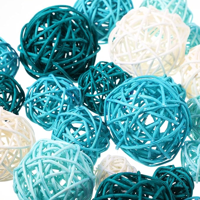 Patelai 36 Pcs Wicker Rattan Balls Decorative Balls for Vase Centerpiece Bowls Orbs Filler for Home Decor,4 Sizes(White, Light, Green, Dark)