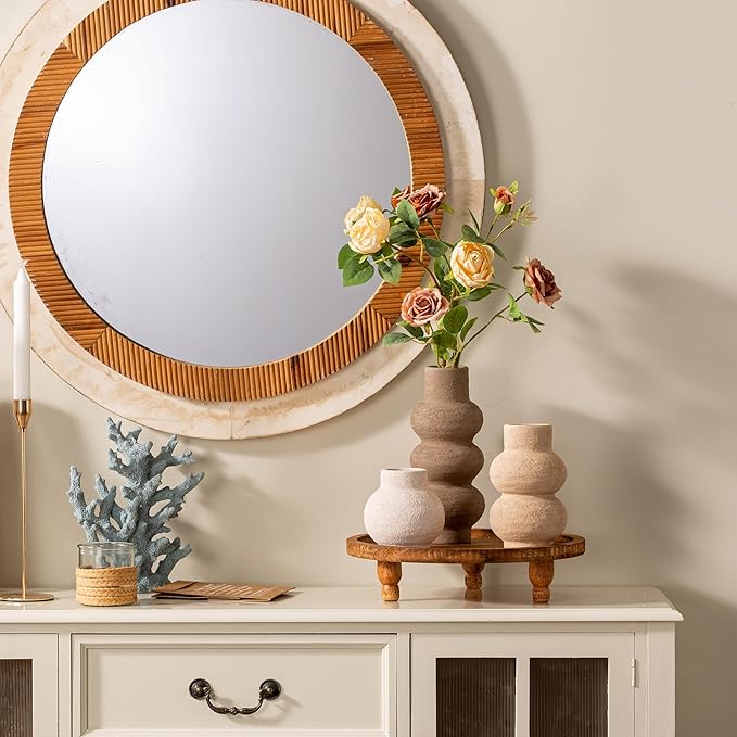 Ceramic Vase Home Table Decor - Flower Vase Set of 3 Living Room Kitchen Decorations Farmhouse Modern Rustic Vases Decorative Centerpiece for Shelf Bedroom Office Bathroom Dining Coffee Desk