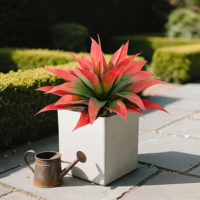 Artificial Agave Faux Agave Fake Greenery Outdoor Artificial Plants Fake Plants 28" for Indoor Home Decor Plastic Plants Outdoor Decor Front Porch Decor Simulation Plants(Red) 2pcs No Vase