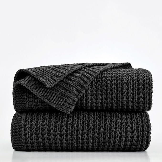 Douceur Black Throw Blanket for Bed, Soft Chunky Cable Knit Throw Blanket, Classic Fisherman's Rib Stitch Pattern Throw for Living Room Gift, 60"X80"