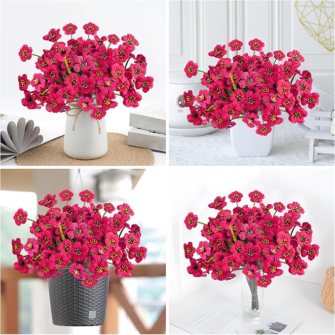 Krissing 48 Bundles Outdoor Artificial Flowers UV Resistant Fake Silk Flowers Faux Plastic Plants Outside Garden Porch Window Box Summer Decoration (Rose Red)