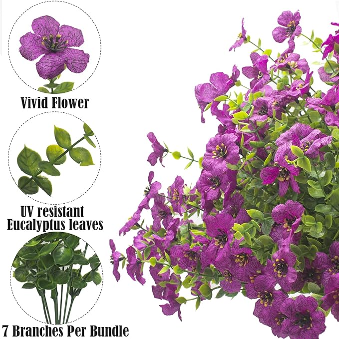 Artificial Fake Flowers for Outdoor Spring Decoration, 16 Bundles Faux Silk Colorful Daisy UV Resistant Realistic for Outside Porch Patio Home Yard Garden Planters Pots Window Box (Purple)