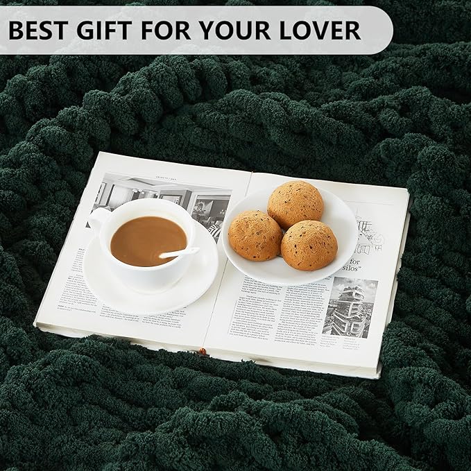 L'AGRATY Chunky Knit Blanket Throw - Soft Chunky Throw Blanket 40x50: 100% Hand Kintted Chenile Crochet Throw Blanket for Couch - Large Cable Knit Chunky Blanket for Home Decor(Olive Green)