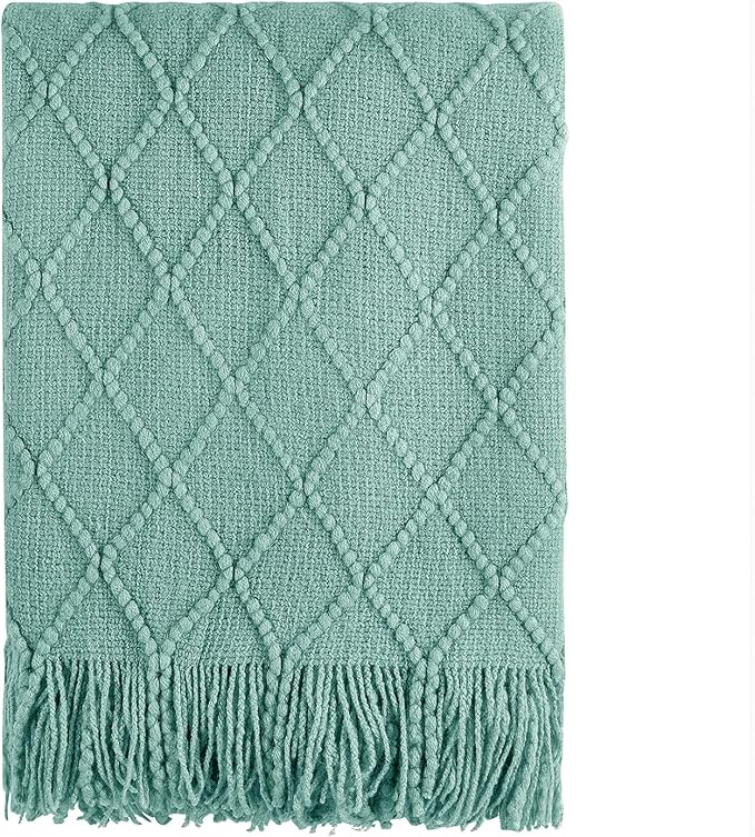 BOURINA Throw Blanket Textured Solid Soft Sofa Throw Couch Cover Knitted Decorative Blanket, 60 inchx80 inch Dark Cyan