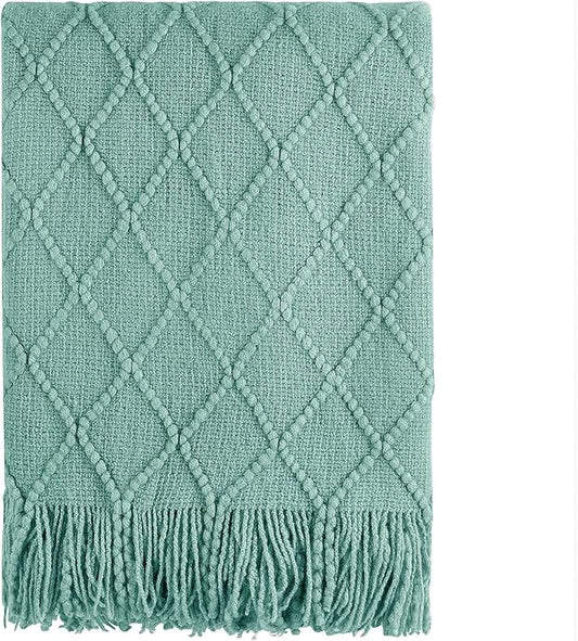 BOURINA Throw Blanket Textured Solid Soft Sofa Throw Couch Cover Knitted Decorative Blanket, 60 inchx80 inch Dark Cyan