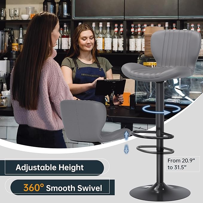 SUNLEI Swivel Swivel Bar Stools Set, Barstools Counter Height with Shell Shaped Backrest, Adjustable Moder Stools Pu Leather Bar Stool for Kitchen Counter, Island, Bars, Dining Room(Gray, Set of 6)