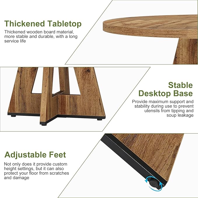 NicBex 47 Inch Round Dining Table, Wooden Dinner Table for 4, Small Farmhouse Kitchen Tables with Cross Base for Dining Room, Kitchen, Living Room, Light Brown