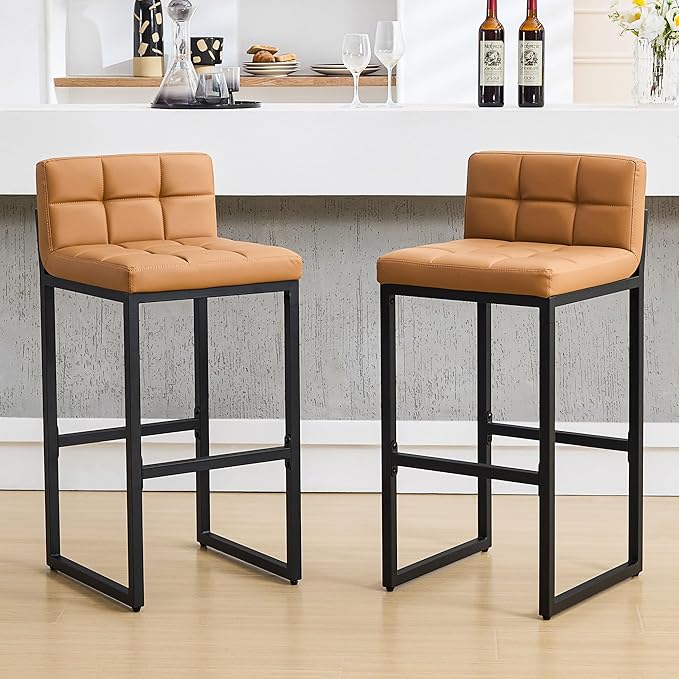 Bar Height Bar Stools Set of 2, Tall Counter Stool Barstools with Back, 30-inch Seat Height Island Stools Comfortable Bar Chairs for Kitchen Island (Caramel Brown, 2Pcs 30" Bar Stools)