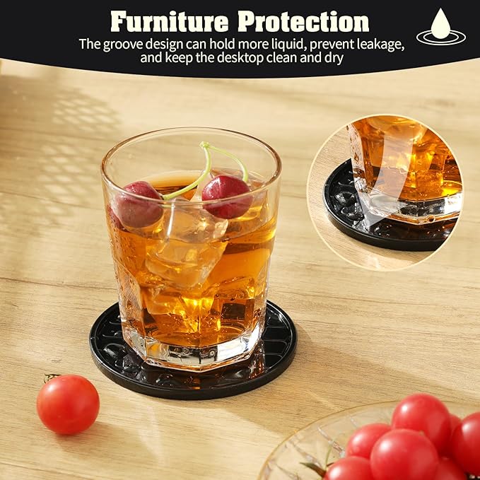 Coasters,Drink Coasters Set of 8 with Holder (Black, 12pcs)