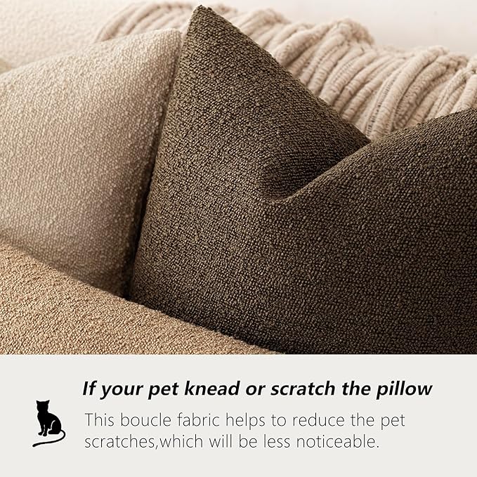Foindtower Set of 2, Decorative Textured Boucle Throw Pillow Covers Accent Solid Pillow Cases Neutral Soft Couch Cushion Case for Chair Sofa Bedroom Living Room Home Decor 26x26 Inch Chocolate
