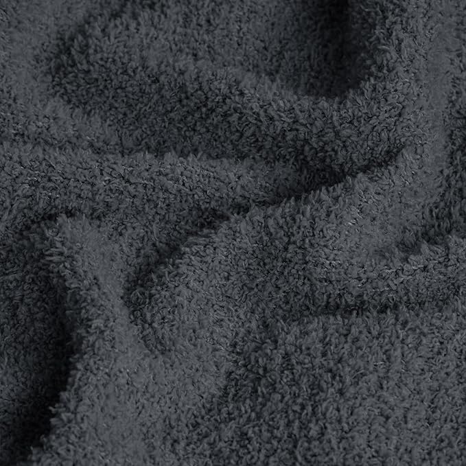 JOOJA Dark Grey Black Fuzzy Knitted Blanket, Soft Lightweight Plush Queen Size Blanket for Bed, Cozy Nights, Charcoal Grey, 90x90