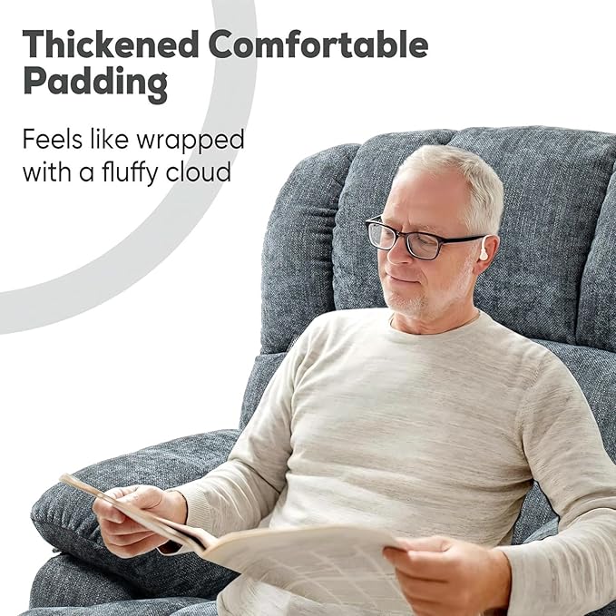 Power Lift Chair with Massage Lumbar Heating, Large Recliner Chair for Adult, 23" Wide Seat Big and Tall Recliner Sofa with Remote Control, Standing Assistance, Cup Holders, Blue Grey