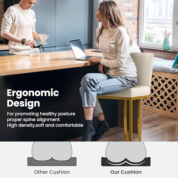 PHI VILLA White and Gold Bar Stools Set of 3, Faux Leather Counter Height Chairs, Kitchen Stools for Island, 24 Inch Barstools with Back