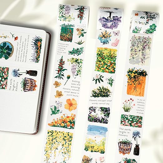 WT Spring Oasis Washi Tape Sticker Set, 3 Rolls, Original Designs, Nature-Inspired Floral Decorative Masking Tape, Wide Craft Tape, Bujo Planner Supplies, Adhesive Wrapping Tape, DIY Paper Tape