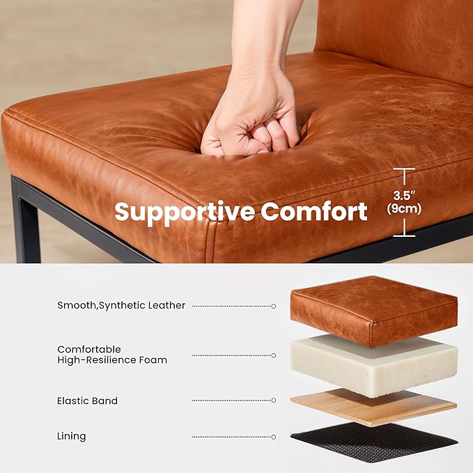 PHI VILLA Bar Stools Set of 3 - Counter Height Bar Stool Leather Stools for Kitchen Counter, Brown Bar Stools with Back