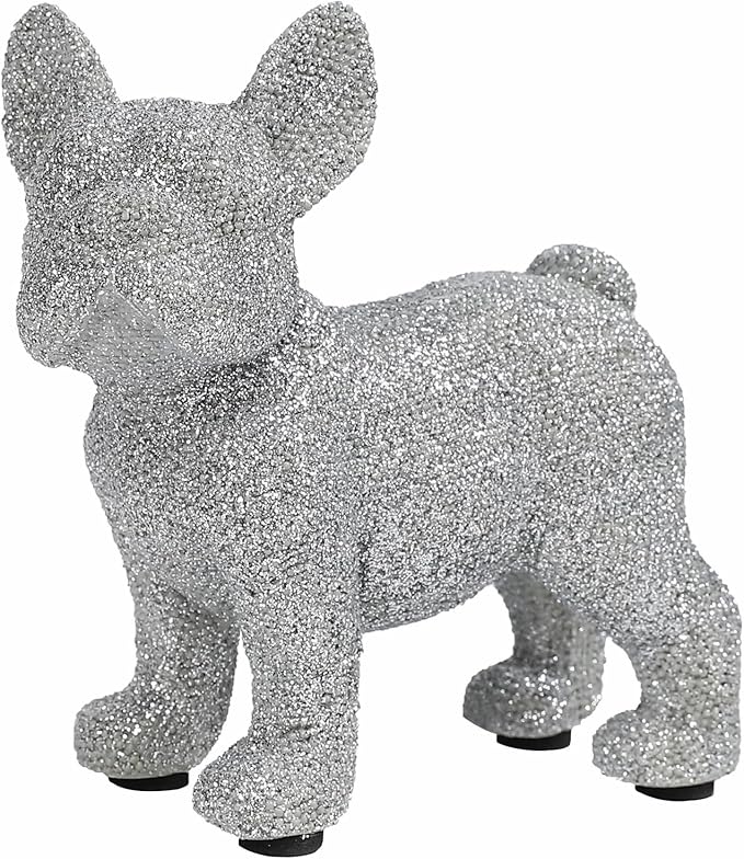 French Bulldog Statue,Resin Sparkly Frenchie Dog Sculpture Decor for Home Living Room Office Bedroom Shelf Desktop Decorations,French Bulldog Gifts for Men and Women,Silver
