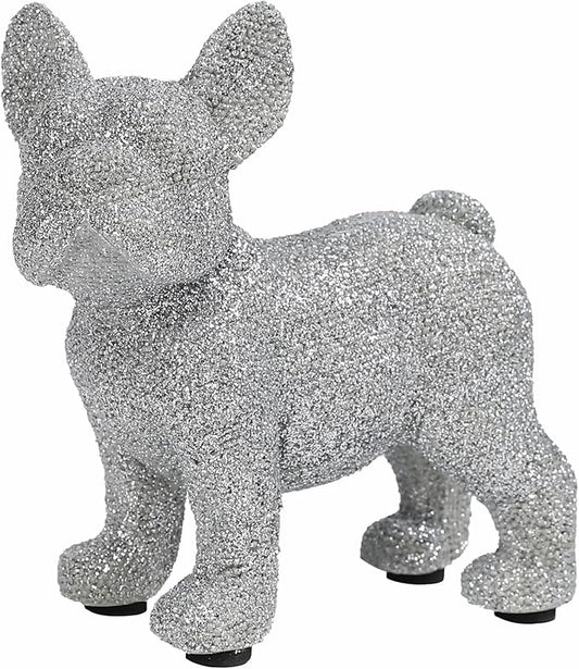 French Bulldog Statue,Resin Sparkly Frenchie Dog Sculpture Decor for Home Living Room Office Bedroom Shelf Desktop Decorations,French Bulldog Gifts for Men and Women,Silver