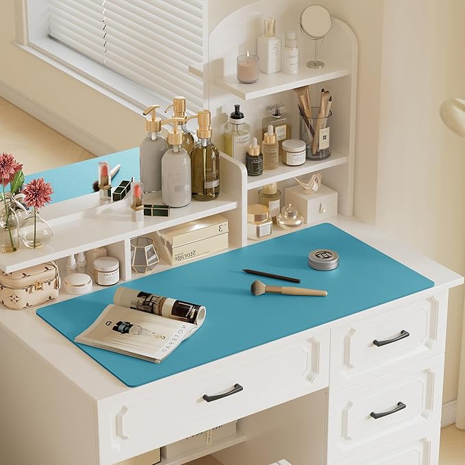 Aothia Faux Leather Desk Mat – Large Mouse Pad, Non-Slip PU Leather Blotter, Waterproof Writing Surface for Office and Home (Turquoise, 47.2" x 23.6")