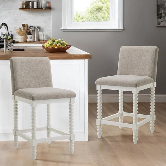 DUHOME Spindle Counter Stools Set of 2 with Padded Spring Seat,Wooden Bar Stools Farmhouse 26 Inch Counter Height Stools Chairs with Spindle Back for Kitchen Island