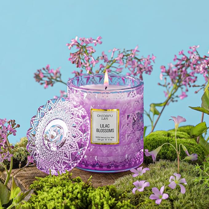 Chloefu LAN Lilac Blossoms Scented Candle, Highly Floral Fragranced Candle, Natural Soy Wax Candle Gift, Candles Gifts for Women, 55 Hours Long Burning, Home Decorative, 8.1 oz