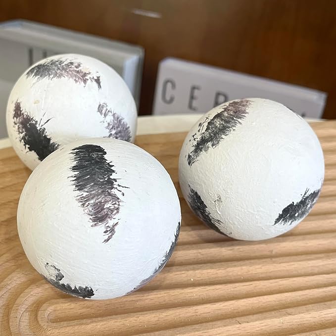 Set of 6 Decorative Balls for Dining Table Centerpiece Decor - Decorative Orbs for Centerpiece Bowls - Feather Pattern - 2.6in Coffee Table Decor Ball