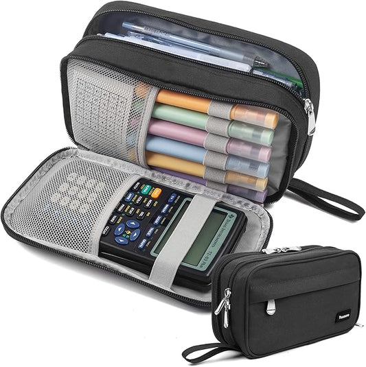 Pencil Case Big Capacity Pen Pouch Large Storage Holder Marker Pen Bag Durable 3 Compartment School Office Desk Organizer Portable Cute Zipper Stationery for Kids Teen Student Boys Girls Adults Klein