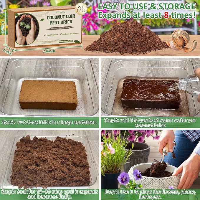 Legigo 12 Pack Premium Coco Coir Brick for Plants- 100% Organic Compressed Coconut Coir Bricks Starting Mix, Coco Coir Fiber Coconut Husk for Planting, Gardening, Potting Soil Substrate, Herbs