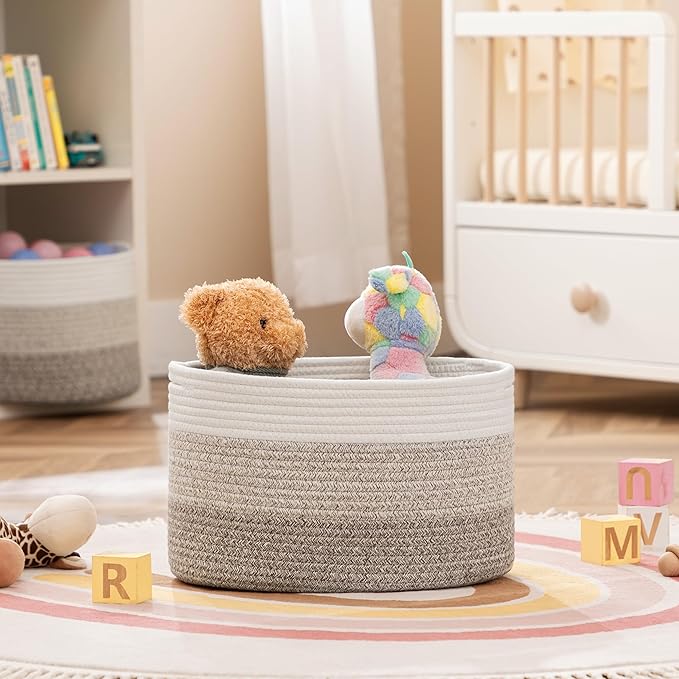 UBBCARE 3-Pack Woven Rope Shelf Baskets - 15x10x9in Decorative Storage Basket for Toys, Kids Playroom, Closet Organization & Cube Storage Organizer | Gift Basket Empty, Gradient Brown