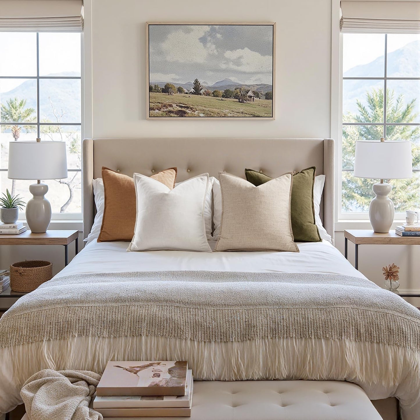 MIULEE Brown Linen Pillow Covers Pack of 4 Decorative Natural Solid Throw Pillow Covers Soft Accent Boho Farmhouse Couch Pillowcases Modern Home Decors for Living Room Bed Sofa 18x18 Inch